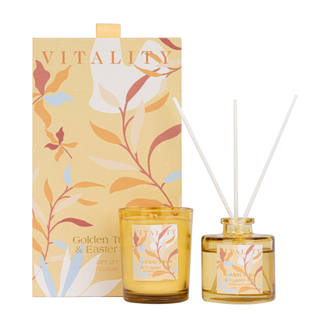 KINT&WOVE Collection Golden Tulips & Easter Lily 70g/50ml Yellow Scented Candle And Yellow Reed Diffuser 