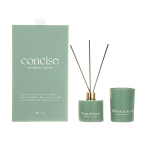 The Concise Collection Green Gift Set Whimsical Woods 70g/50ml Green Scented Candle And Green Reed Diffuser