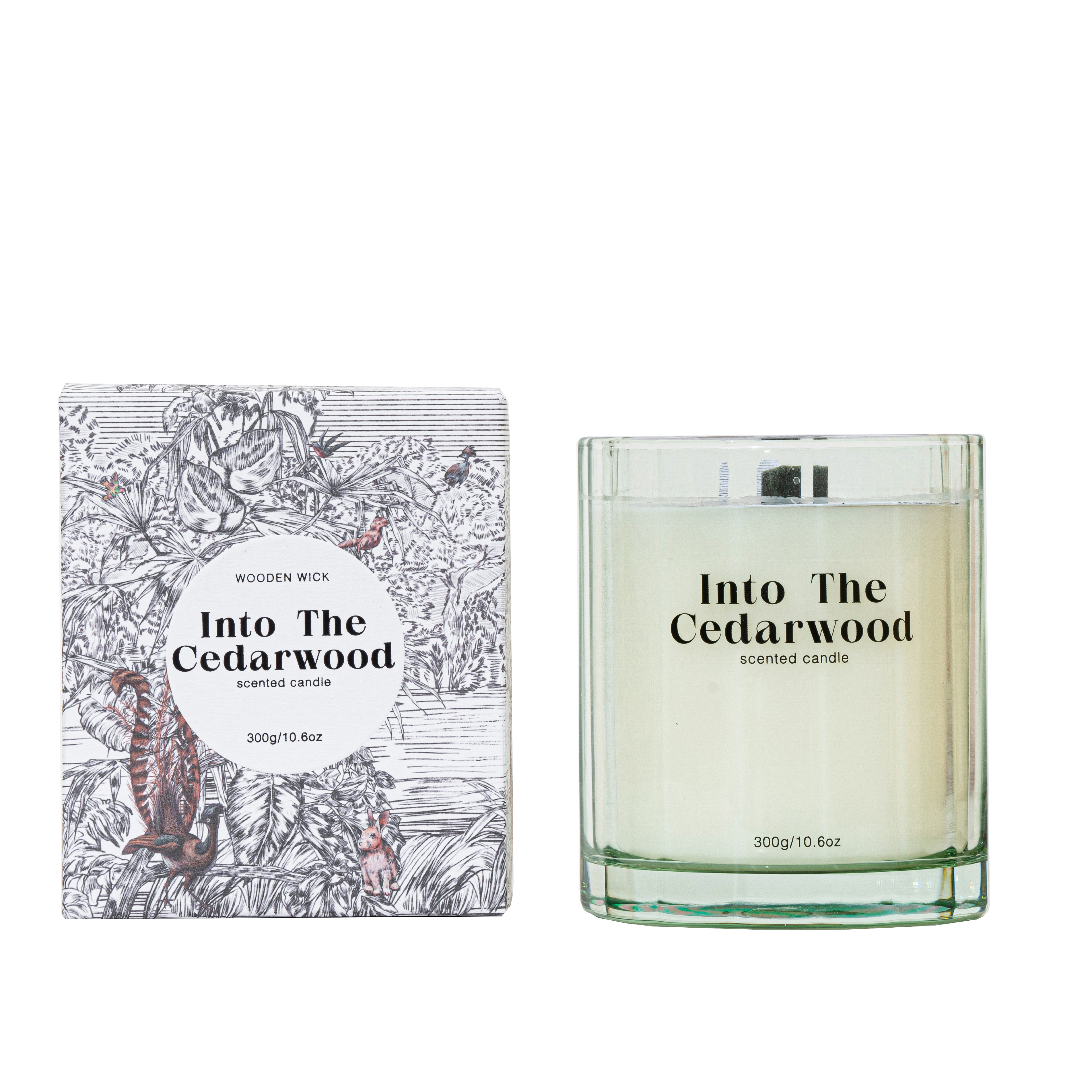 WOODWICK IS ON Collection Scented Candle Into The Cedarwood Green Glass Jar 300g
