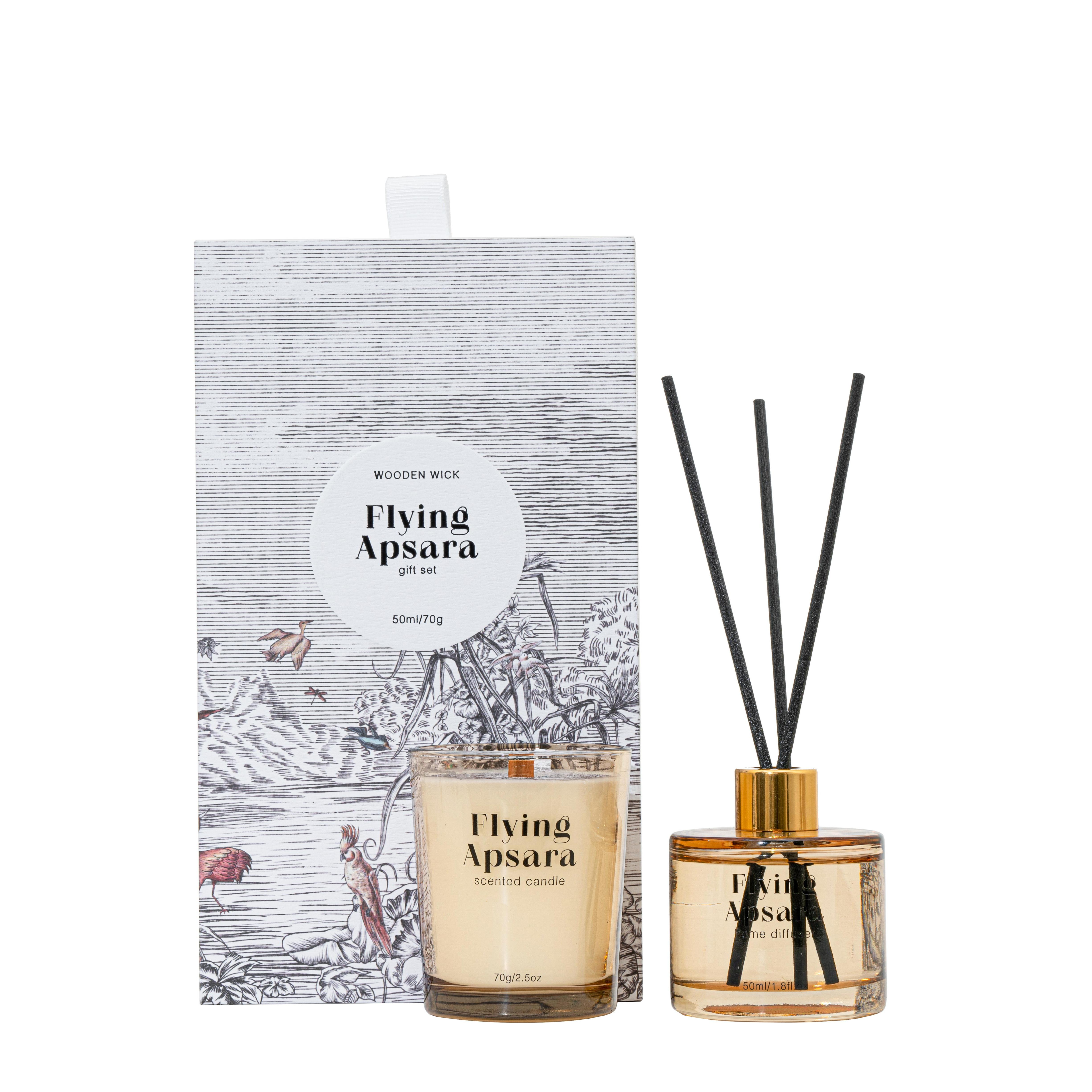 WOODWICK IS ON Collection Flying Apsara 70g/50ml Yellow Scented Candle And Yellow Reed Diffuser