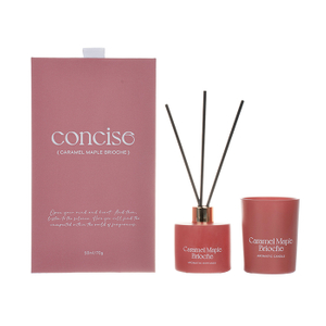 The Concise Collection Red Gift Caramel Maple Brioche 70g/50ml Red Scented Candle And Red Reed Diffuser
