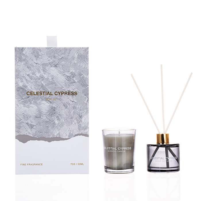 The Ultimate Collection Grey Celestial Cypress 70g Scented Candle And 50ml Grey Reed Diffuser 