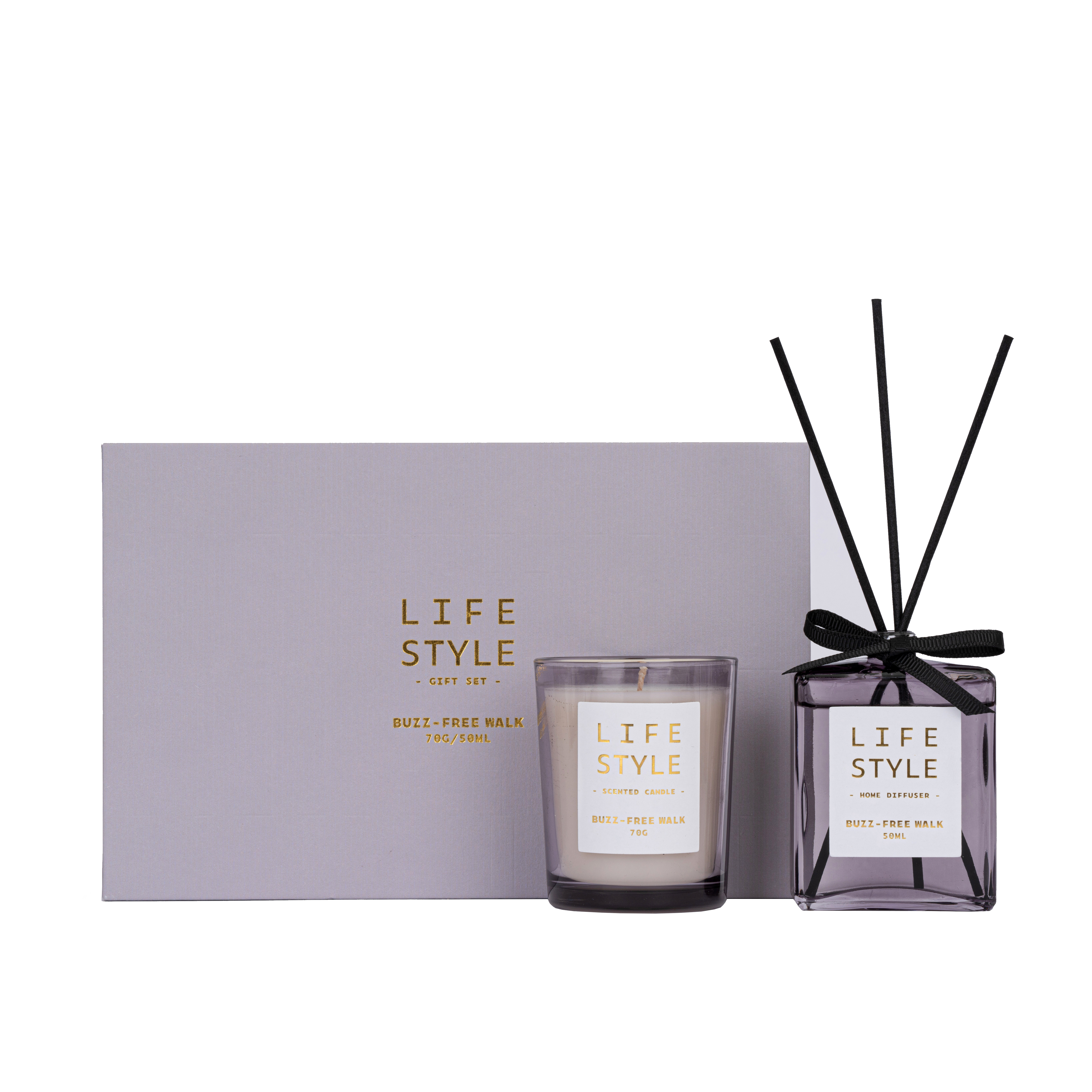 Leather 2022 Series Buzz-Free Walk 70g/50ml Green Scented Candle And Green Reed Diffuser